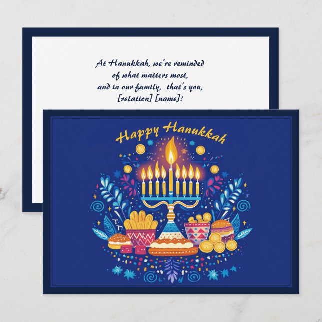 Cartão De Festividades Texto personalizado Happy Hanukkah ✡️ (Frente/Verso)
