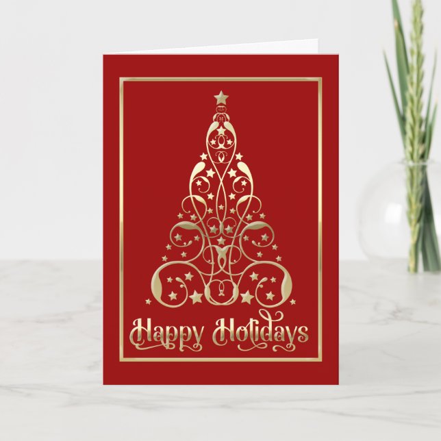 Cartão De Festividades Thank You Corporate Christmas Tree Red Burgundy (Frente)
