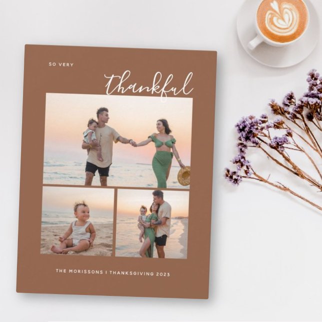 Cartão De Festividades Thankful 3 family photo happy thanksgiving fall  h (Criador carregado)