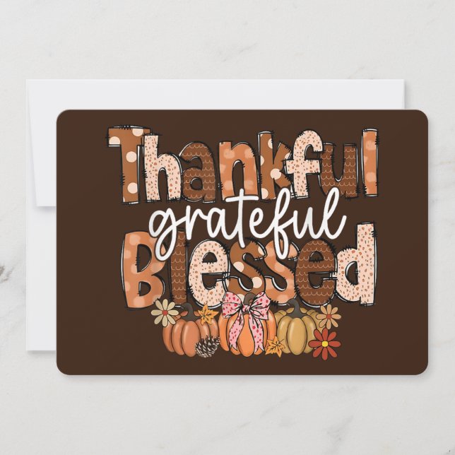 Cartão De Festividades Thankful, Grateful, Blessed – Autumn Typography (Frente)