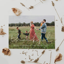 Cartão De Festividades Thankful Minimalist Thanksgiving family photo