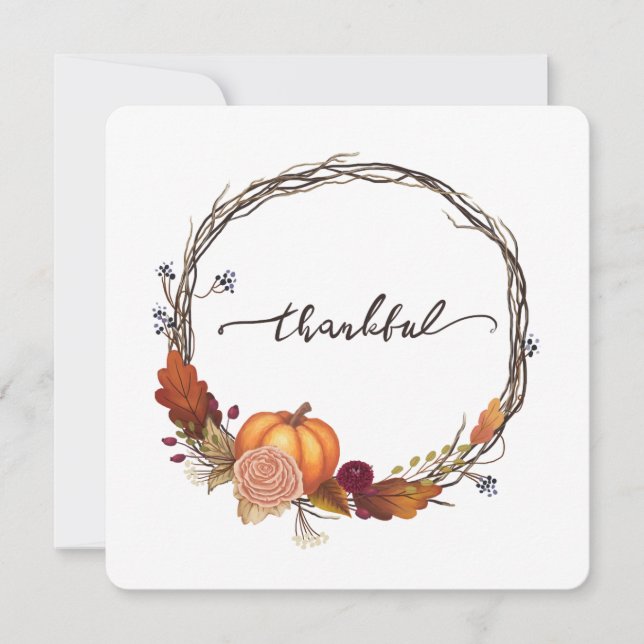 Cartão De Festividades Thankful Thanksgiving Wreath (Frente)