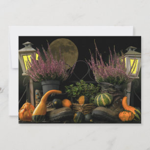 Cartão De Festividades Thanksgiving Day Scene With Bench and Fall Harvest