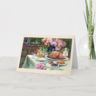 Cartão De Festividades "Thanksgiving Dinner" Vintage Greeting Card