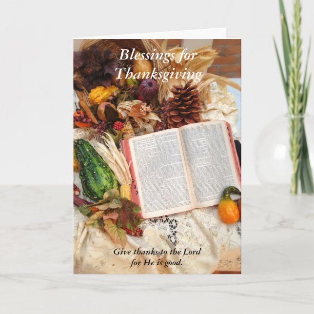 Cartão De Festividades Thanksgiving Harvest and Bible (Frente)