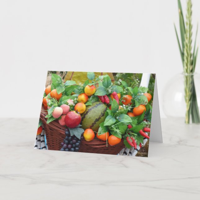 Cartão De Festividades Thanksgiving Harvest Fruit Basket Card (Frente)