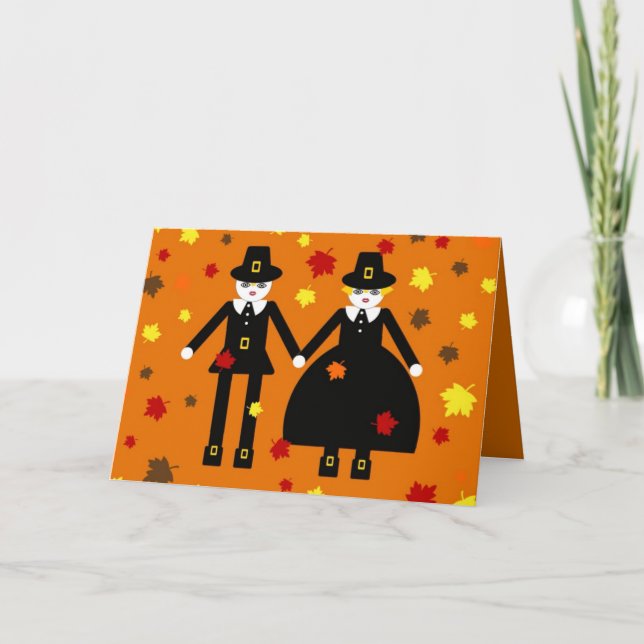 Cartão De Festividades Thanksgiving Martzkin Pilgrim Card © 2012 M. Martz (Frente)