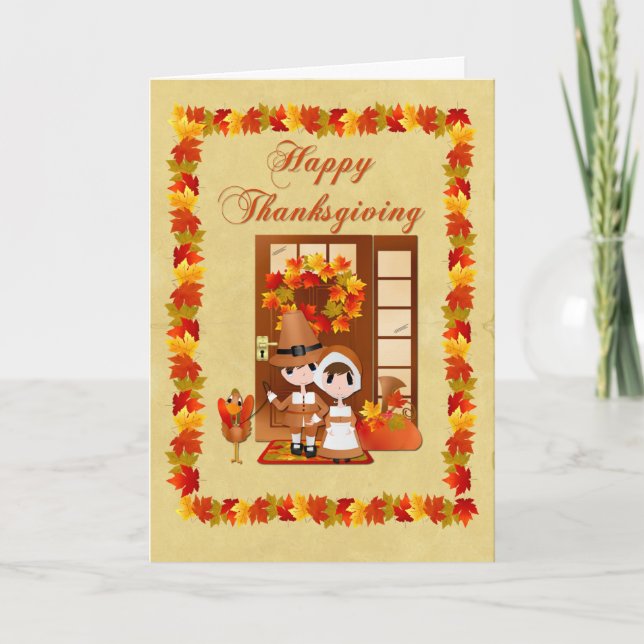 Cartão De Festividades Thanksgiving Pilgrim Card (Frente)
