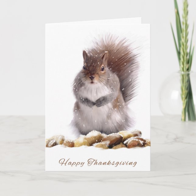 Cartão De Festividades Thanksgiving Squirrel With Winter Nut Store (Frente)