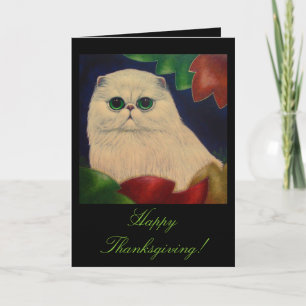 Cartão De Festividades THANKSGIVING WHITE PERSIA CAT Greeting Card