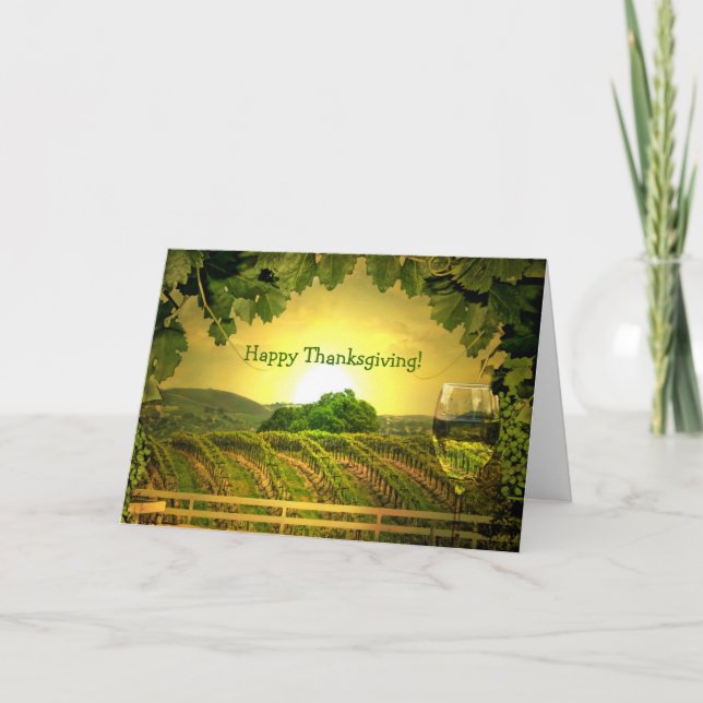 Cartão De Festividades Thanksgiving Wine and Vineyard Greeting Card (Frente)