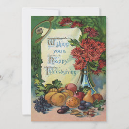 Cartão De Festividades Thanksgiving Wishbone Fruit Vase Flowers