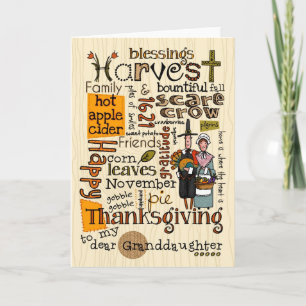 Cartão De Festividades Thanksgiving Wordcloud - Granddaughter