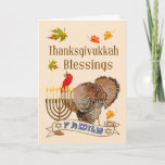 Cartão De Festividades Thanksgivukkah Blessings Card - Turkey & Menorah<br><div class="desc">This Thanksgivukkah Blessings Card features a Turkey,  Menorah,  Fall Leaves and a Family Banner. A special card to send Thanksgivukkah Blessings to family and friends. ©2013 Kreative Sentiments Cards by Sherry Harris</div>