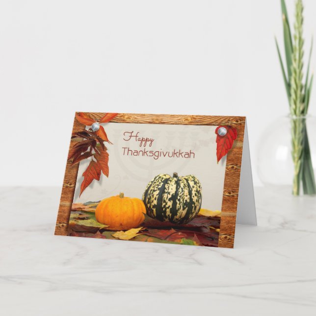 Cartão De Festividades Thanksgivukkah Blessings with Gourds Photo Card (Frente)