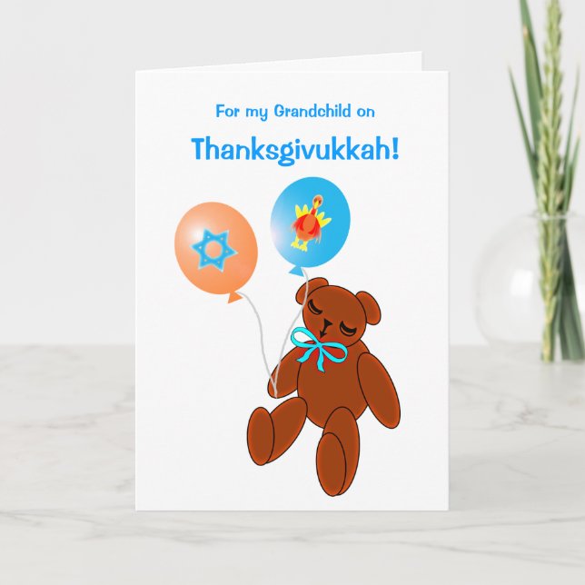 Cartão De Festividades Thanksgivukkah Teddy Bear Baby Greeting Card (Frente)