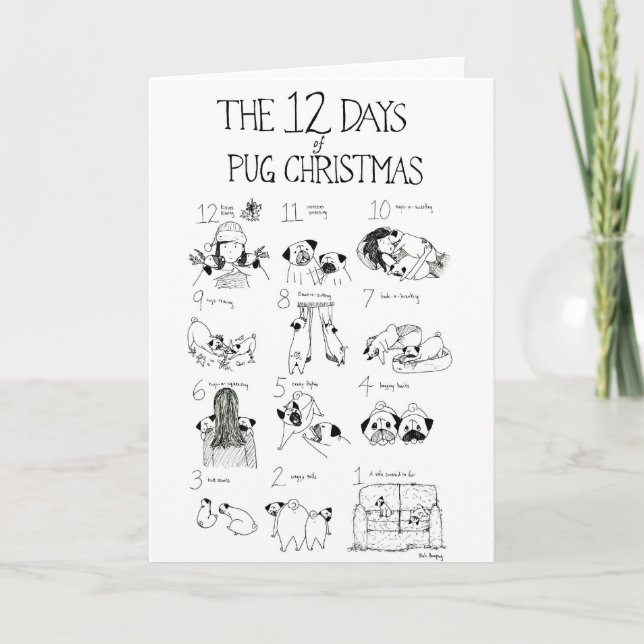Cartão De Festividades The 12 Days of Pug Christmas (Frente)