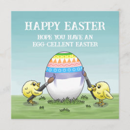 Cartão De Festividades The Easter egg is painted by the chickens