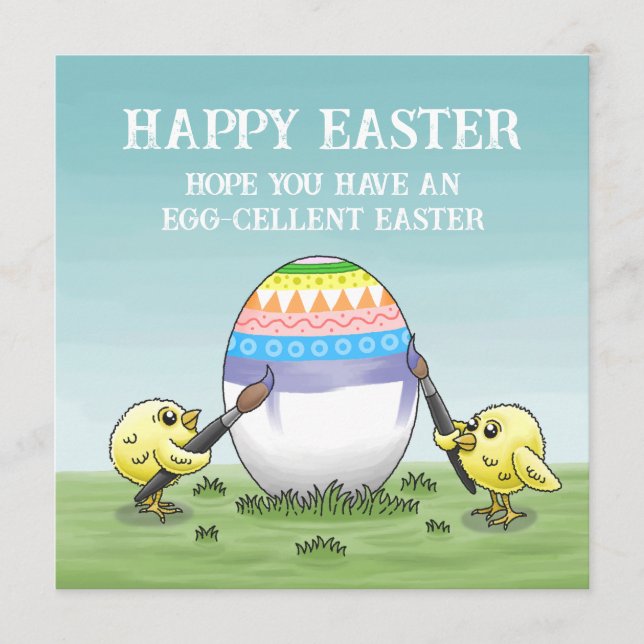 Cartão De Festividades The Easter egg is painted by the chickens (Frente)