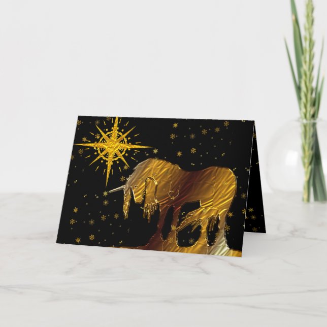 Cartão De Festividades The Golden Unicorn Star (black background) (Frente)