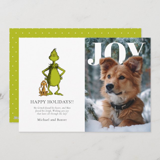 Cartão De Festividades The Grinch & Max Personalized Photo Holiday Card (Frente/Verso)