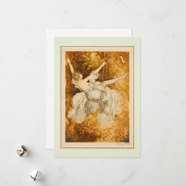 Cartão De Festividades The Swing, 1928, por Louis Icart (Frente/Verso In Situ)