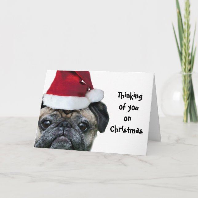 Cartão De Festividades Thinking of you Christmas pug dog greeting card (Frente)