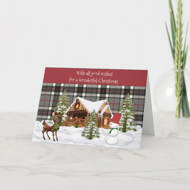 Cartão De Festividades Thompson Cinza Modern Scottish Tartan Christmas (Frente)