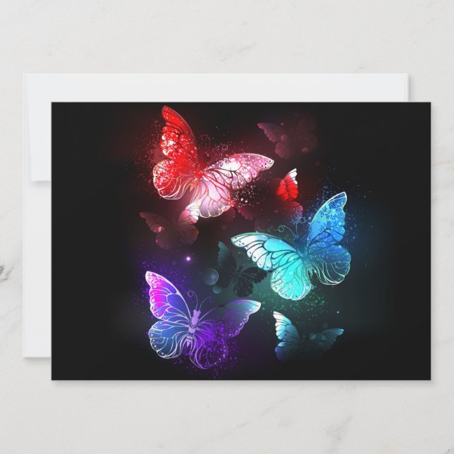 Cartão De Festividades Three Glowing Butterflies on night background (Frente)