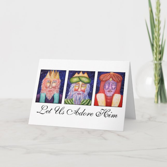Cartão De Festividades Three Kings Art "Let Use Adore Him" Christmas (Frente)