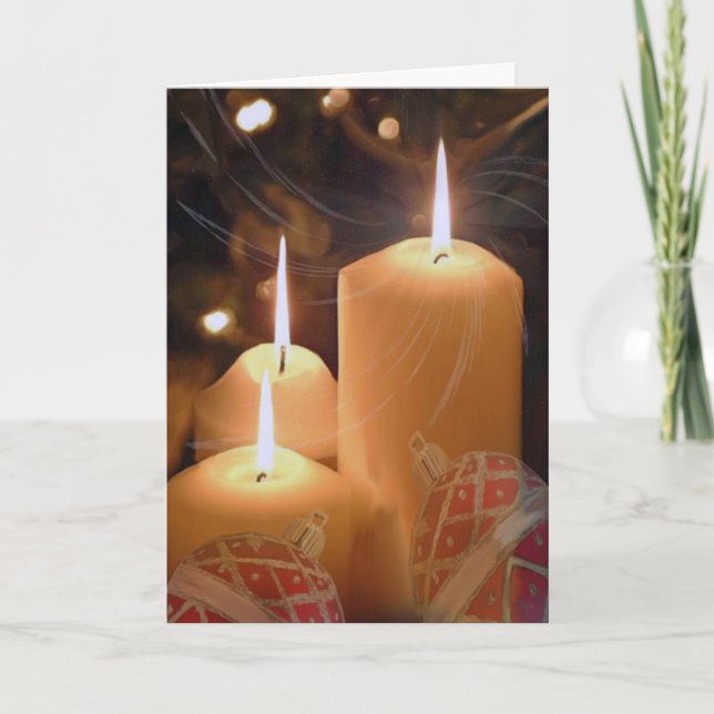 Cartão De Festividades Three White Candles Christmas Cards (Frente)