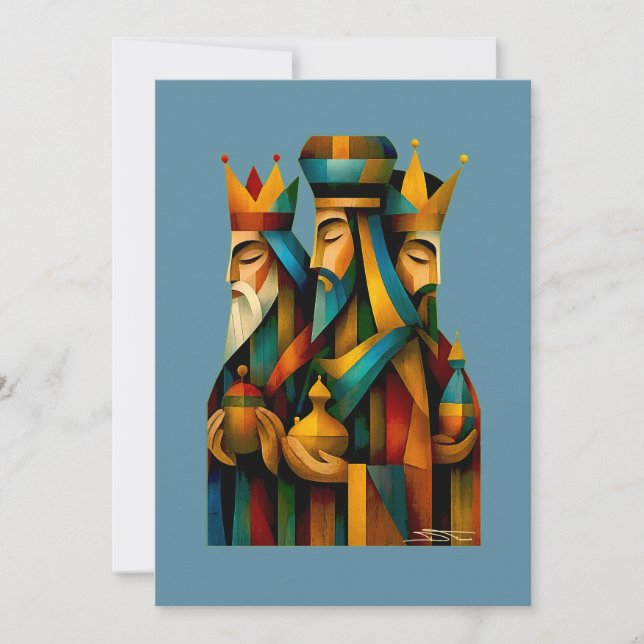 Cartão De Festividades Three Wise Men Abstract Nativity Art (Frente)