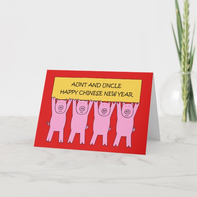 Cartão De Festividades Tia e tio Feliz Ano Novo Chinês da PIg (Frente)
