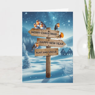 Cartão De Festividades Tia e tio Robins de Natal em um cartaz