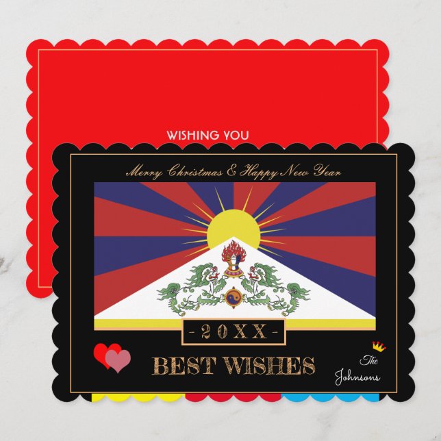 Cartão De Festividades Tibetan Flag & Happy New Year /Best Wishes Tibet (Frente/Verso)