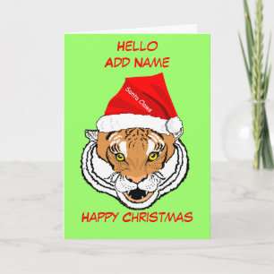 Cartão De Festividades Tiger no Chapéu de Santa Personalização Personaliz