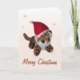 Cartão De Festividades Tigre De Brinquedo Suave Em Santa Hat Feliz Natal