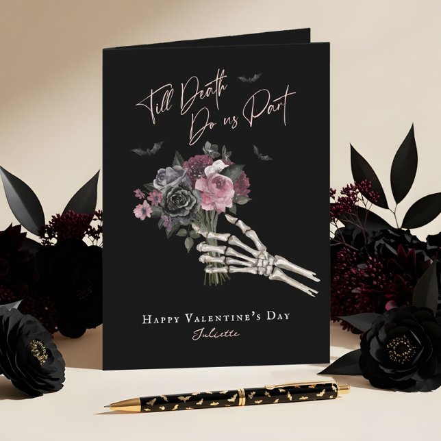 Cartão De Festividades Till Death Gothic Floral Skeleton Hand Valentine (Till Death Gothic Floral Skeleton Hand Valentine Holiday Card)