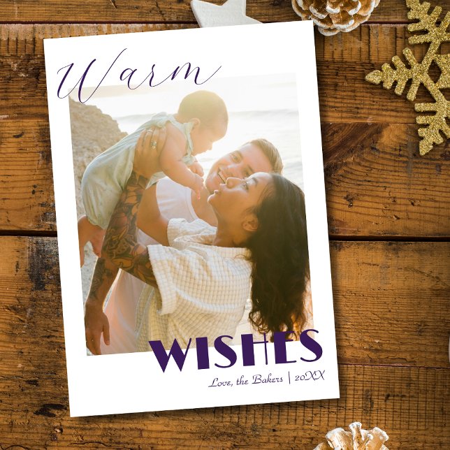 Cartão De Festividades Timeles Purple Warm Wishes Two Beach Family Photo (Criador carregado)