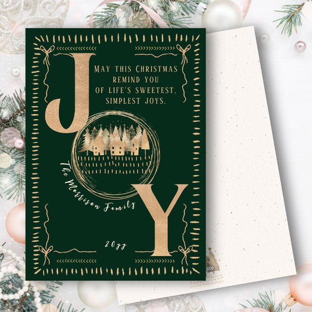 Cartão De Festividades Timeless “JOY” Green and Gold Festive Elegance (Timeless “JOY” Green and Gold Festive Elegance Holiday Card)