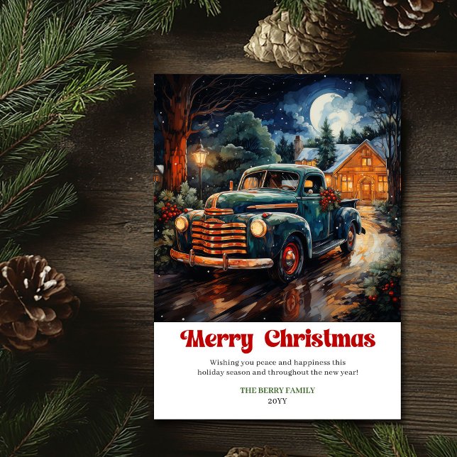 Cartão De Festividades Timeless rustic Christmas scene nostalgic truck (Timeless rustic Christmas scene nostalgic truck)
