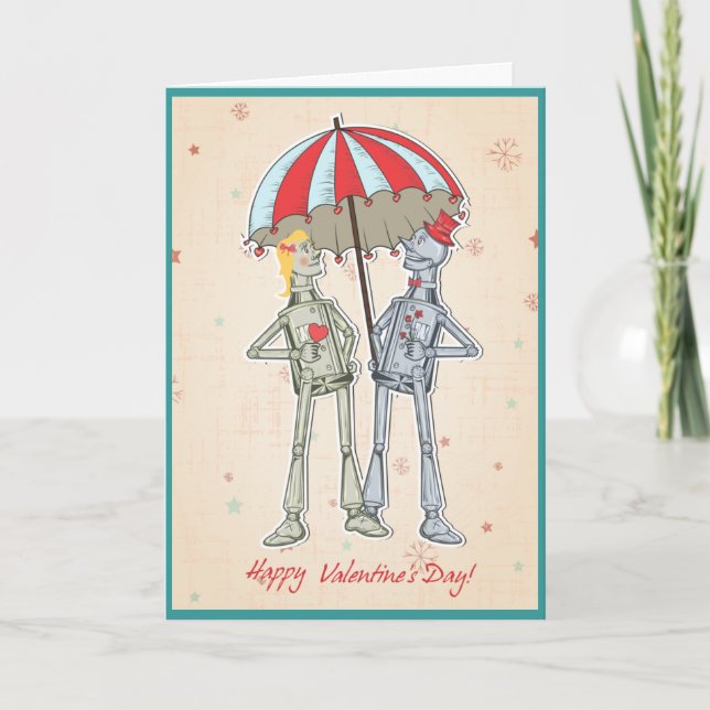Cartão De Festividades tin man robots valentines day card (Frente)