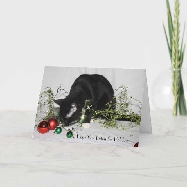 Cartão De Festividades Tinsel Cat (Frente)