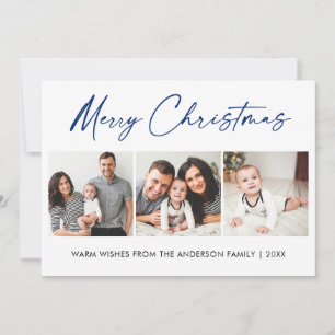 Cartão De Festividades Tinta Azul de Caligrafia Moderna 3 Foto Natal