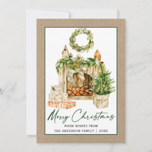 Cartão De Festividades Tinta de Caligrafia Aquarela Natal Kraft