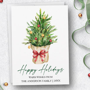 Cartão De Festividades Tinta de Caligrafia Aquarela Pinheiro Arco Vermelh
