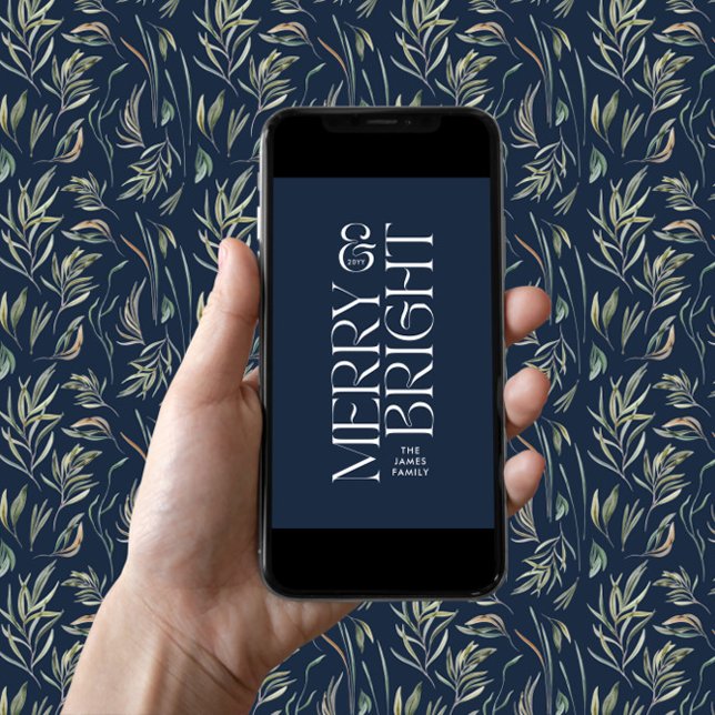 Cartão De Festividades Típica mínima moderna de folhagem do marinho elega (Criador carregado)