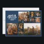 Cartão De Festividades Típica retrógrada Marinho moderno Foto azul multif<br><div class="desc">Retrô tipografia,  Natal multifoto moderno. Texto e Marinho As cores azuis de fundo podem ser personalizadas. Parte de uma coleção</div>