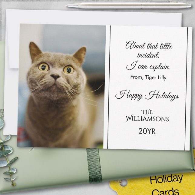 Cartão De Festividades Tipo Personalizado Família Engraçada Pet Naughn Li (Custom Naughty Nice Cat Elegant Typography Funny Holiday Card)