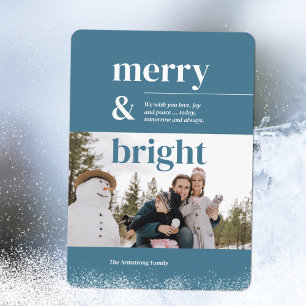 Cartão De Festividades Tipografia Azul Brilhante Minimalista Merry Bright